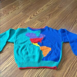 Vintage 90s‎ Kitstring Heavy Cable Knit World Map Color-block Kids 9/10 Sweater